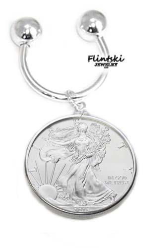 1 oz American Eagle Silver Dollar Horseshoe Coin Key Ring Sterling Silver