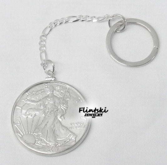 1 oz American Silver Eagle Dollar Coin Key Chain Sterling Silver