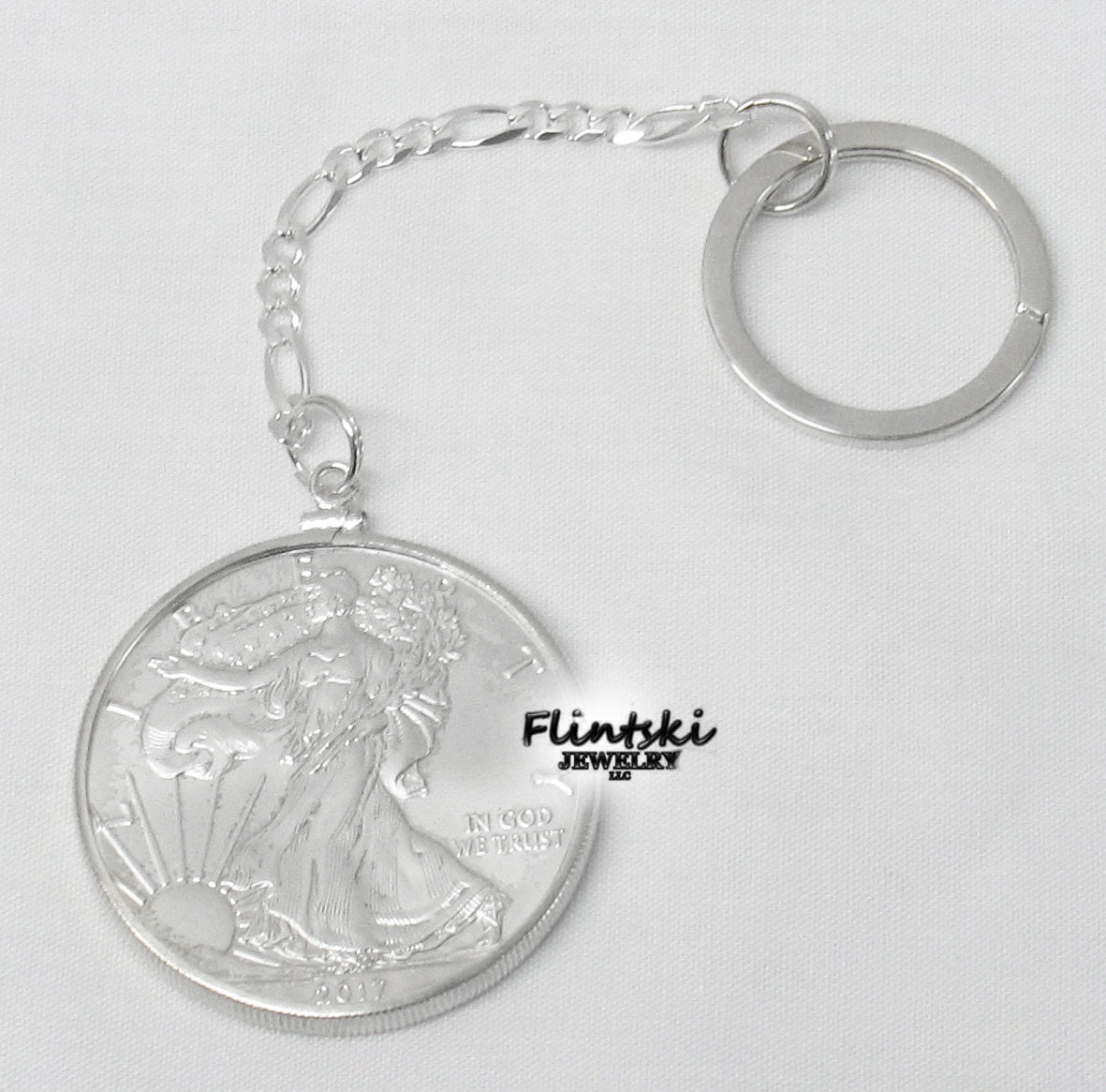 1 oz American Silver Eagle Dollar Coin Key Chain Sterling Silver - 2021