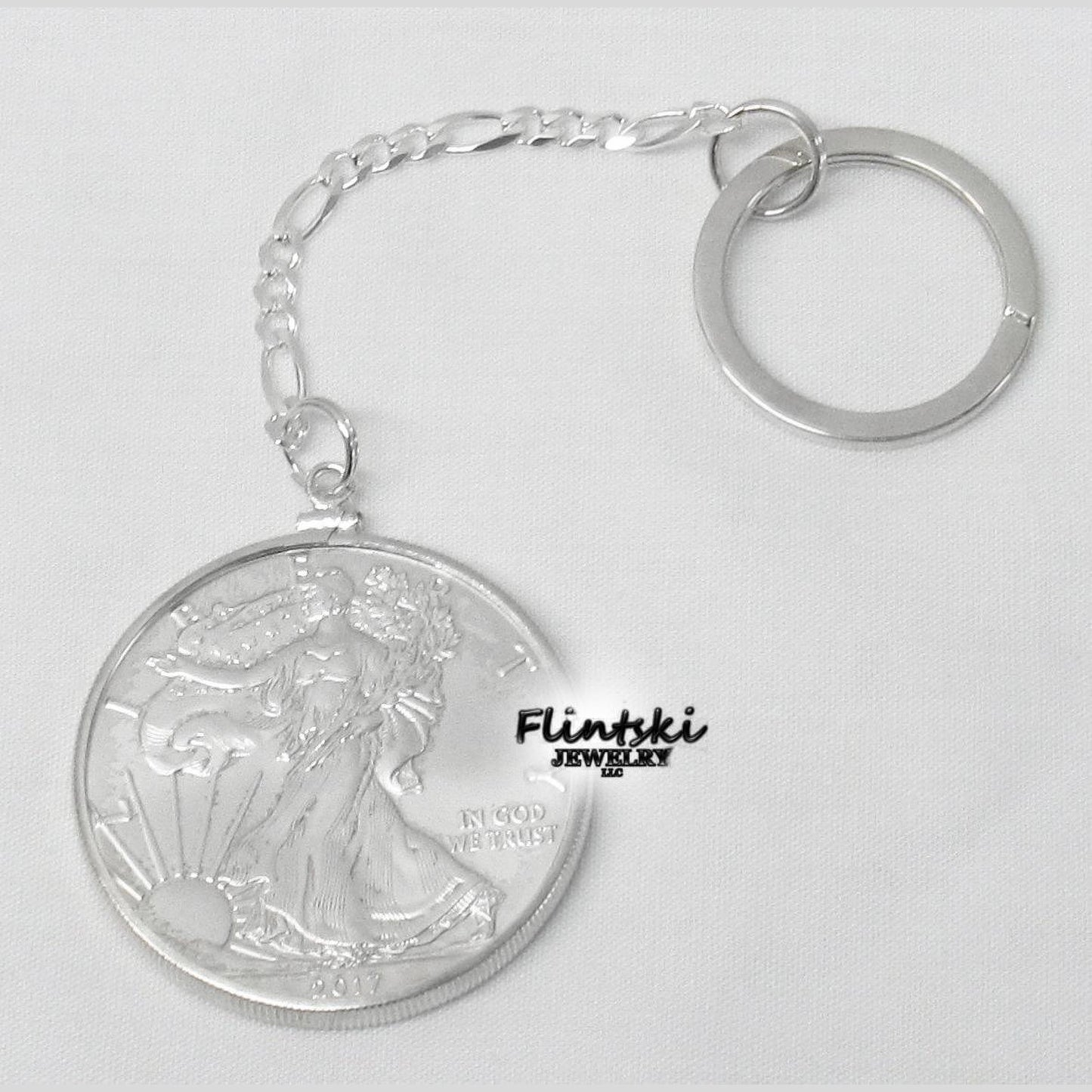 1 oz American Silver Eagle Dollar Coin Key Chain Sterling Silver