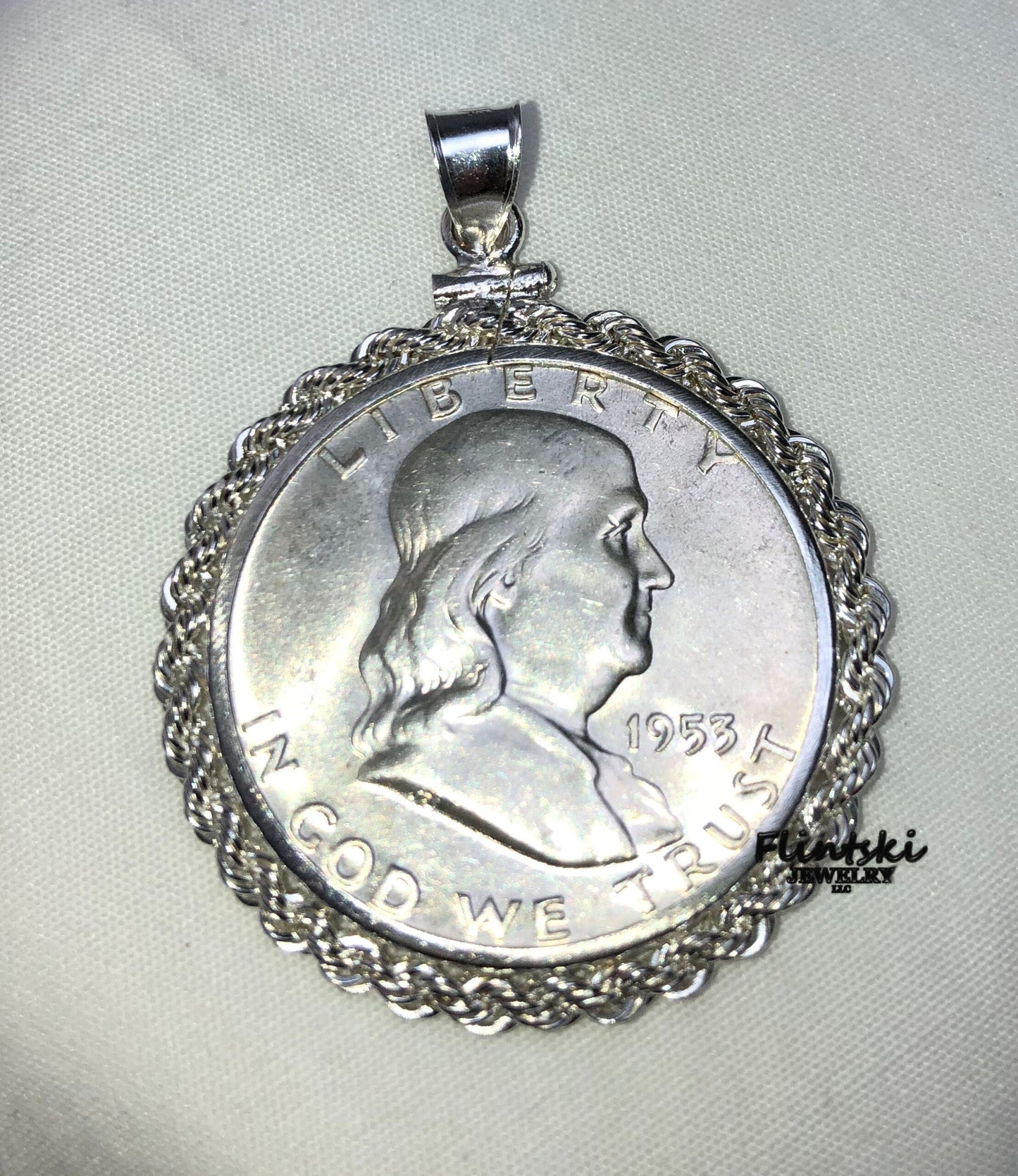 Franklin Half Dollar Rope Coin Pendant Sterling Silver