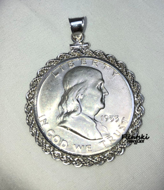 Franklin Half Dollar Rope Coin Pendant Sterling Silver