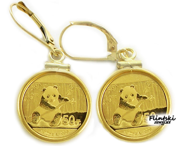 1/10 Yellow Gold Panda Coin Earrings 14k Yellow Gold - Diamond Cut