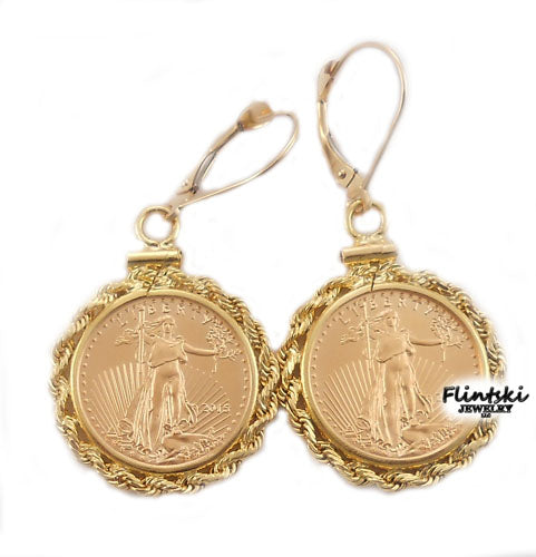 1/10 $5 Yellow Gold Eagle Coin Earrings 14k Yellow Gold - Coin Edge