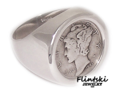 Mercury Dime Coin Ring Sterling Silver - 8.5