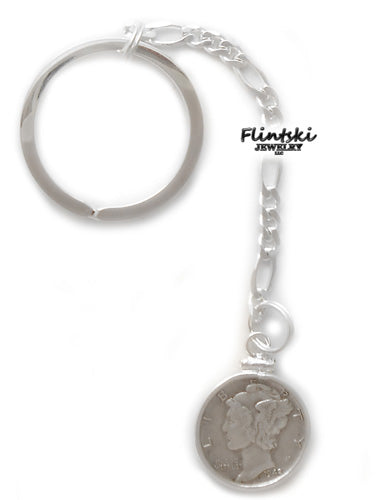 Mercury Dime Coin Key Chain Sterling Silver