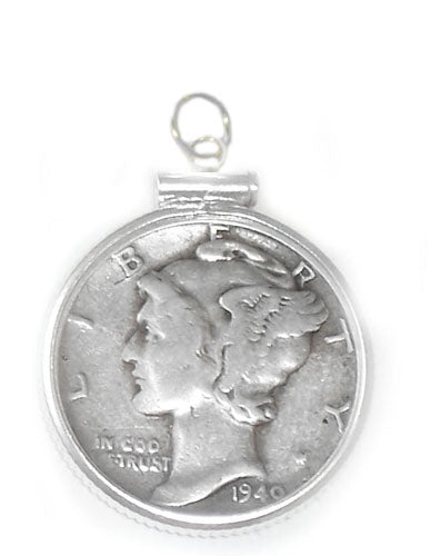 Mercury Dime Coin Edge Coin Charm Sterling Silver