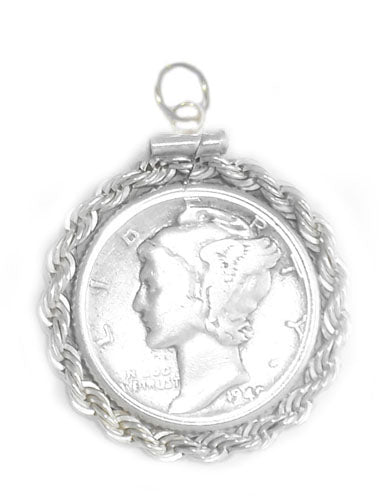 Mercury Dime Rope Coin Charm Sterling Silver