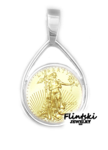 1/10th oz $5 Gold Eagle Teardrop Sterling Silver Pendant