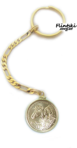 Sacagawea Gold Dollar Coin Key Chain Yellow Gold Plated