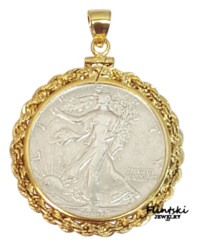 Walking Liberty Half Dollar Coin Pendant Yellow Gold Filled - Coin Edge