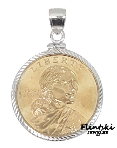 Sacagawea Gold Dollar Coin Pendant Yellow Gold Filled - Rope