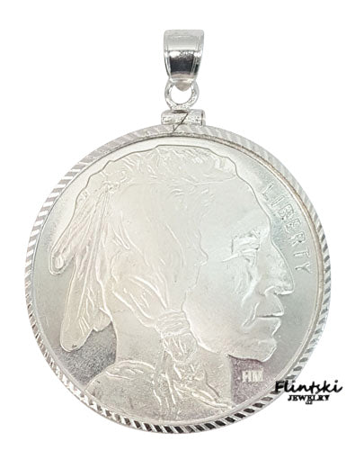 1 oz Silver Buffalo Coin Pendant .925 Sterling Silver
