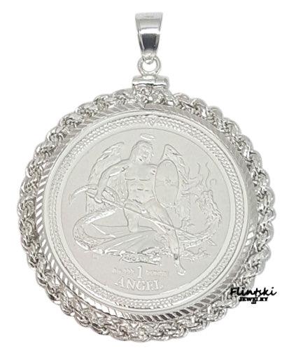 1 oz Isle of Man Angel Coin Pendant .925 Sterling Silver