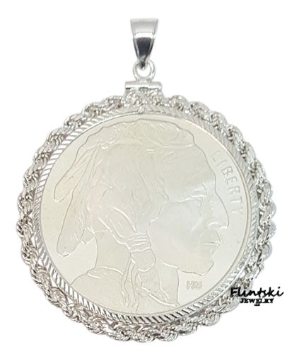 1 oz Silver Buffalo Coin Pendant .925 Sterling Silver