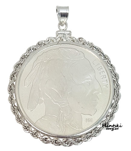 1 oz Silver Buffalo Coin Pendant .925 Sterling Silver