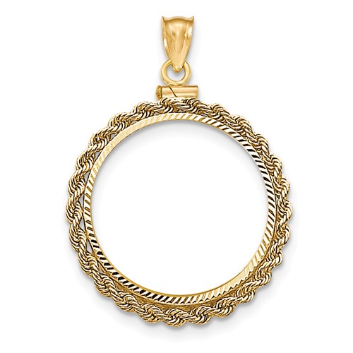 1/4th oz $10 Gold Eagle 14k Yellow Gold Diamond Cut Coin Bezel Frame Mount Pendant 22.02mm x 1.65mm