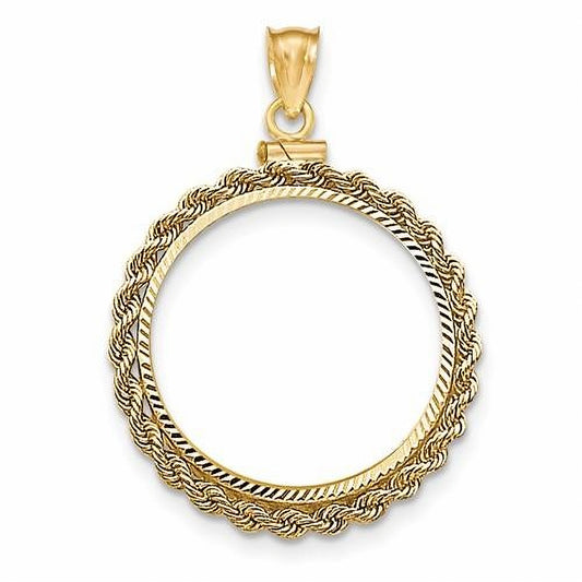 1/4th oz $10.00 Gold Eagle Sterling Silver Rope Coin Bezel Frame Mount Pendant 22.02mm x 1.65mm