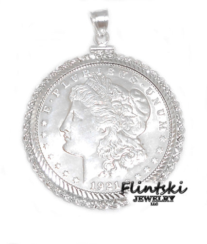 Morgan Silver Dollar Coin Pendant Sterling Silver - Diamond Cut