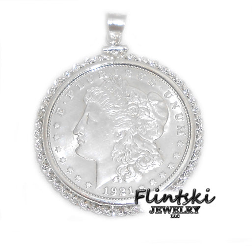 Morgan Silver Dollar Coin Pendant Gold Filled - Rope