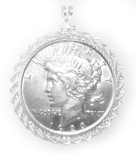 Peace Silver Dollar Coin Pendant Sterling Silver - Diamond Cut