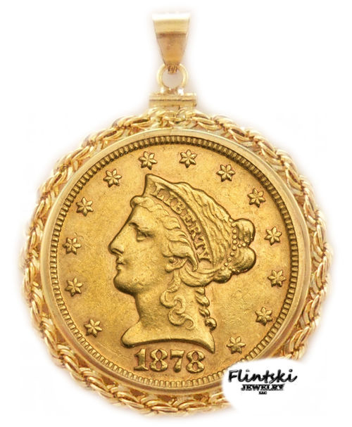 $2.50 Gold Liberty 24k Gold Coin Encased in a 14k Yellow Gold Coin Bezel Pendant