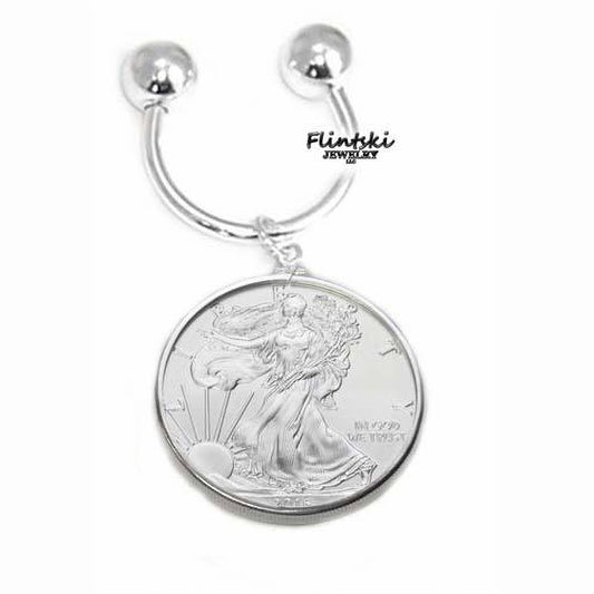 1 oz American Eagle Silver Dollar Horseshoe Coin Key Ring Sterling Silver