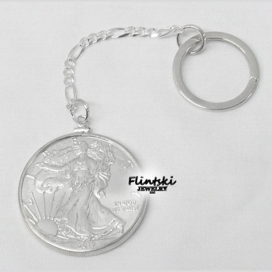 1 oz American Silver Eagle Dollar Coin Key Chain Sterling Silver