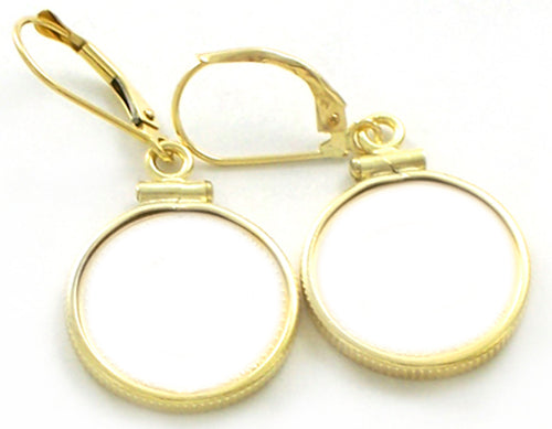 14k Yellow Gold Coin Earrings fits 1/20th oz Gold Panda - Coin Edge