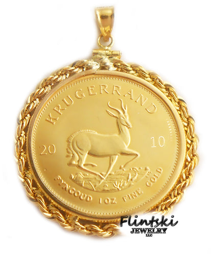 1 oz Krugerrand Coin Pendant Yellow Gold Filled - Coin Edge