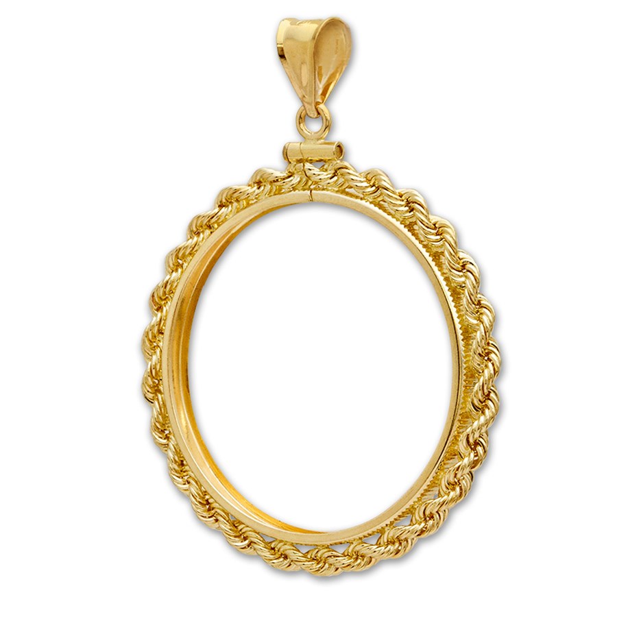 $10.00 Gold Indian 14k Yellow Gold Rope Coin Bezel Frame Mount Pendant 26.91mm x 2.03mm