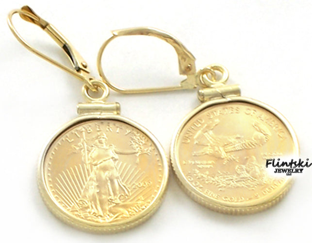 1/10 $5 Yellow Gold Eagle Coin Earrings 14k Yellow Gold - Coin Edge