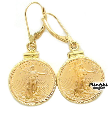 1/10 $5 Yellow Gold Eagle Coin Earrings 14k Yellow Gold - Coin Edge