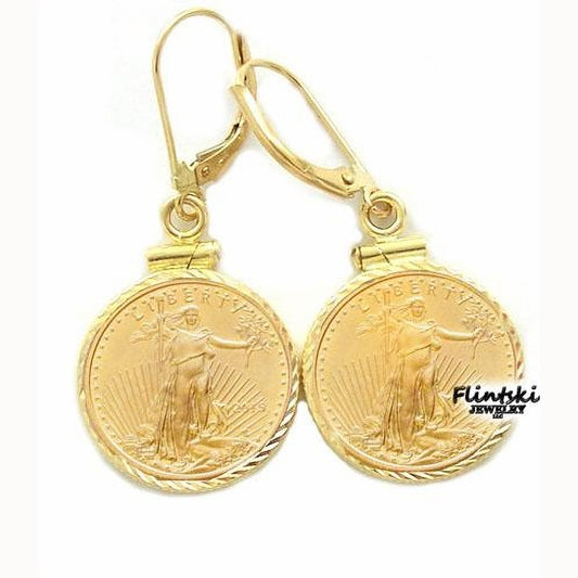 1/10 $5 Yellow Gold Eagle Coin Earrings 14k Yellow Gold