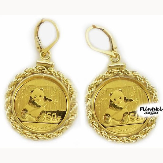 1/10 Yellow Gold Panda Coin Earrings 14k Yellow Gold