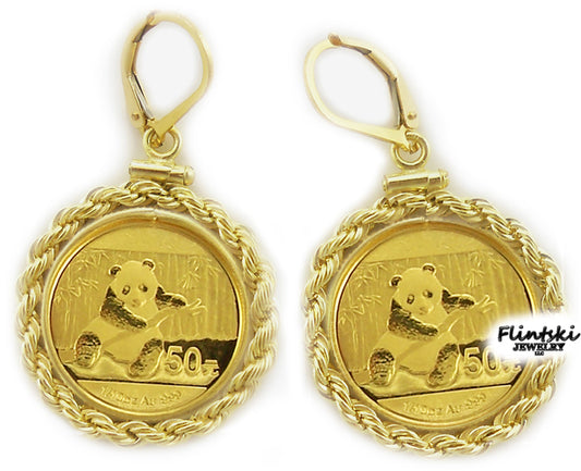 1/10 Yellow Gold Panda Coin Earrings 14k Yellow Gold - Coin Edge