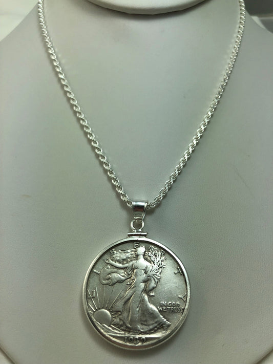Walking Lady Liberty US Half Dollar Pendant Set