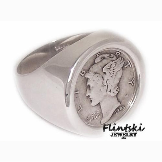 Mercury Dime Coin Ring Sterling Silver