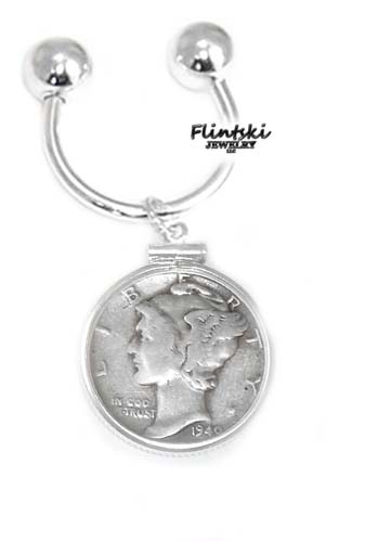 Mercury Dime Horseshoe Coin Key Ring Sterling Silver