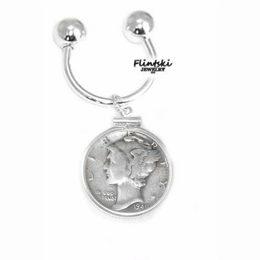 Mercury Dime Horseshoe Coin Key Ring Sterling Silver