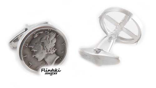 Mercury Dime Coin Cuff Links Sterling Silver