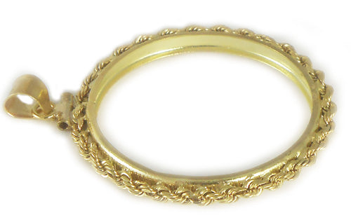 1/2 oz Krugerrand 14k Yellow Gold Diamond Cut Coin Bezel Frame Mount Pendant 27.00mm x 2.24mm