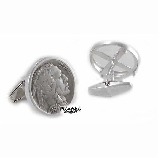 Indian Head Buffalo Nickel Coin Cuff Links Sterling Silver