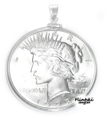 Peace Silver Dollar Coin Pendant Sterling Silver - Rope