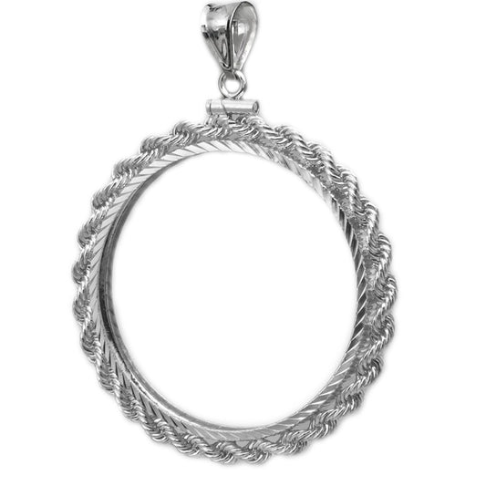 1 oz American Silver Eagle Silver Dollar Sterling Silver Rope Bezel Frame Mount Pendant 40.60mm x 3.05mm