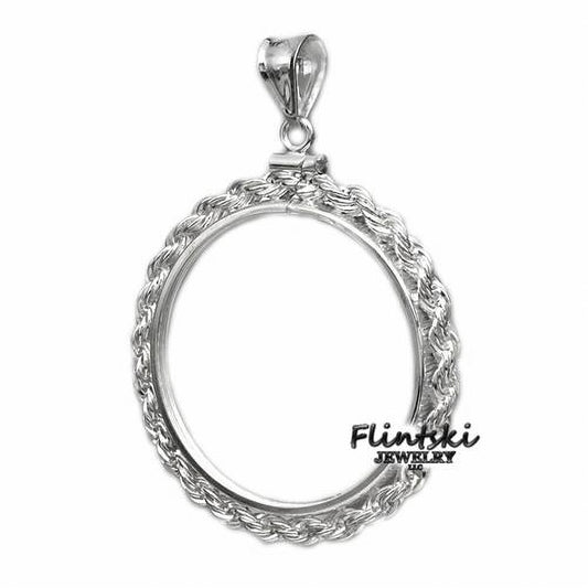 1 oz Gold Panda Sterling Silver Rope Bezel Frame Mount Pendant 32.05mm x 2.70mm