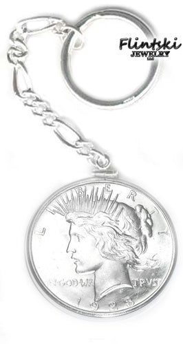 Peace Silver Dollar Coin Key Chain Sterling Silver