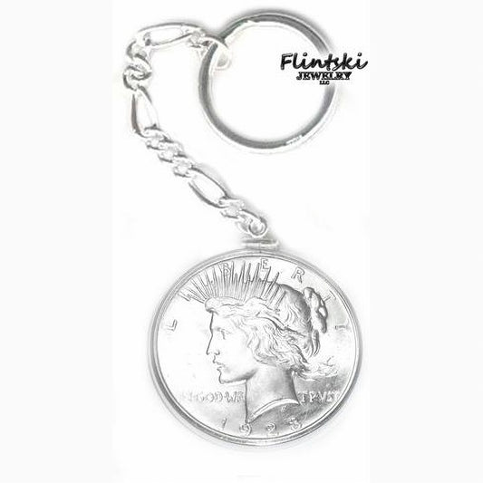 Peace Silver Dollar Coin Key Chain Sterling Silver