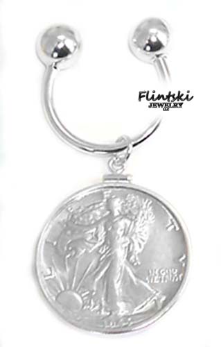 US Walking Liberty Half Dollar Horseshoe Coin Key Ring Sterling Silver
