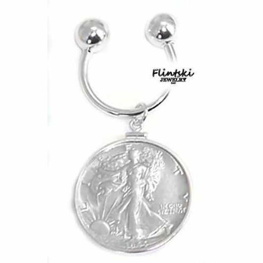 US Walking Liberty Half Dollar Horseshoe Coin Key Ring Sterling Silver